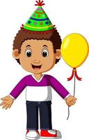 boy holding balloons vector