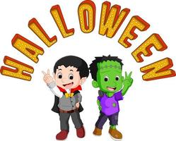 Cute kids wearing halloween costumes vector