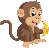 Cute monkey cartoon eating banana vector