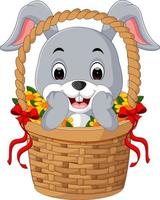 Little cartoon rabbit sitting in a bucket vector