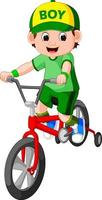 little boy driving bicycle vector