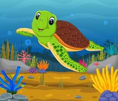 tortuga de dibujos animados bajo el agua vector