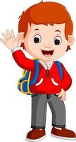 Cute boy on his way to school vector