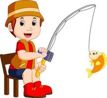 niño de dibujos animados de pesca vector