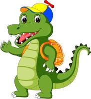 Happy Crocodile cartoon going to school vector