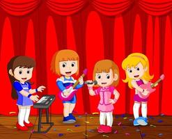 little kids playing music in a music band vector