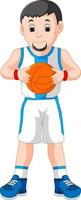 joven enérgico jugando baloncesto vector