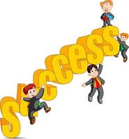 Success in business concept happy man standing on top of the word success vector