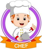 chef boy holding plate dish vector