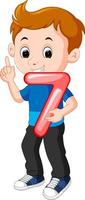 cute child holding balloon with number seven vector