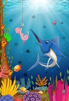 swordfish considers taking the bait worm smile vector