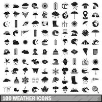 100 iconos meteorológicos establecidos en un estilo sencillo vector