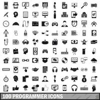 100 programmer icons set, simple style vector