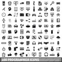 100 programmer icons set, simple style vector