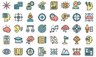 Concentration of attention icons set line color vector