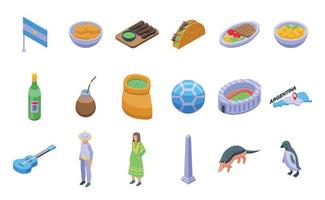 Argentina icons set isometric vector. Travel culture