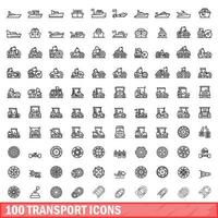 100 transport icons set, outline style vector