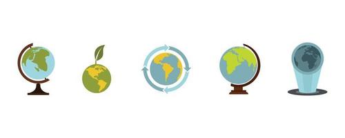 Earth globe icon set, flat style vector