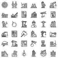 Demolition work icons set, outline style vector