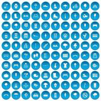 100 park icons set blue vector