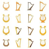 Harp icons set flat vector isolated