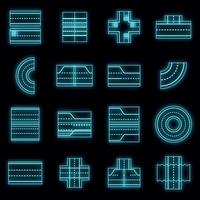 Road elements constructor icons set vector neon