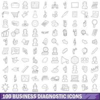 100 iconos de diagnóstico empresarial establecidos, estilo de esquema vector