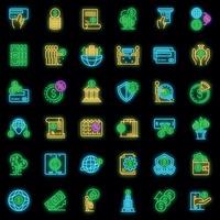 Credit union icons set vector neon