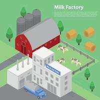 fondo de concepto de fábrica de leche, estilo isométrico vector