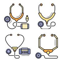 Stethoscope icon set line color vector