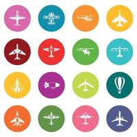 conjunto de iconos de aviación muchos colores vector