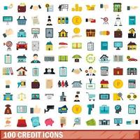 100 credit icons set, flat style vector