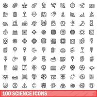 100 science icons set, outline style vector