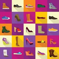 Footwear shoes icons set, flat style vector