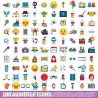 100 audience icons set, cartoon style vector