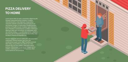 Pizza delivery to home banner, isometric style vector