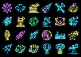 Space research technology icons set vector neon