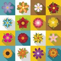 Different flowers icons set, flat style vector