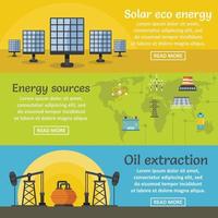 Energy sources banner horizontal set, flat style vector