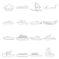 esquema de conjunto de iconos de barco y barco vector