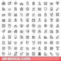 100 medical icons set, outline style vector