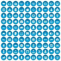 100 préstamos iconos conjunto azul vector