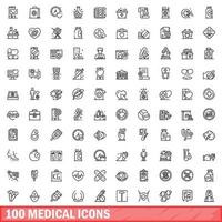 100 medical icons set, outline style vector