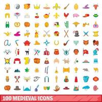 100 iconos medievales, estilo de dibujos animados