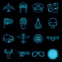 Aviation icons set vector neon