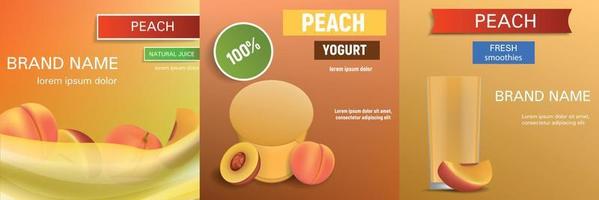 Peach banner set, realistic style vector