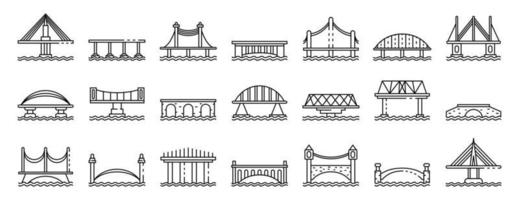 Bridges icons set, outline style vector