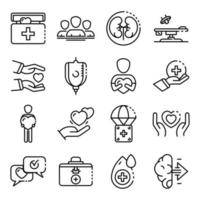 Donate organs icons set, outline style vector