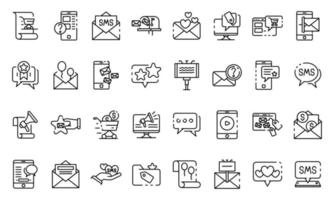 Sms marketing icons set, outline style vector