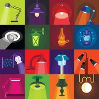 Lamp glow icons set, flat style vector